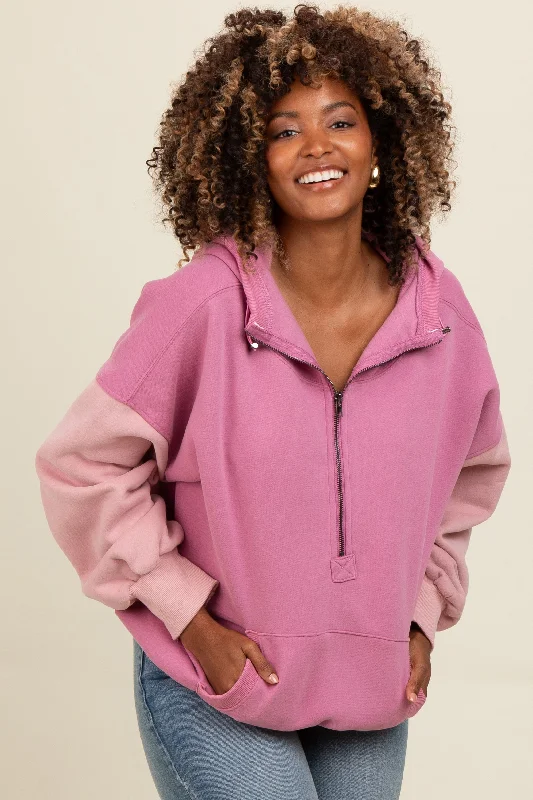 Thermal Women Long Sleeve Top for Extra Warmth in WinterMauve Colorblock Half Zip Hoodie Thermal Women Long Sleeve Top for Extra Warmth in WinterMauve Colorblock Half Zip Hoodie