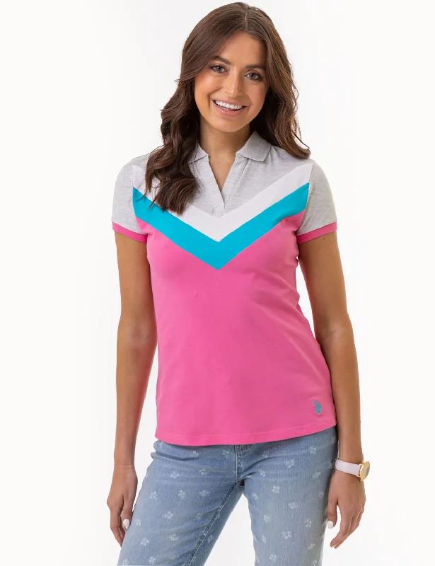 OPEN PLACKET CHEVRON POLO SHIRT