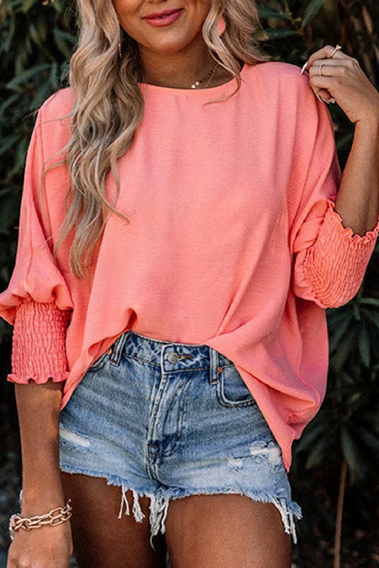 Puffer - Sleeve Women Long Sleeve Top for a Fashion - Forward LookPink Casual Shirred Cuffs Half Sleeve Blouse Puffer - Sleeve Women Long Sleeve Top for a Fashion - Forward LookPink Casual Shirred Cuffs Half Sleeve Blouse