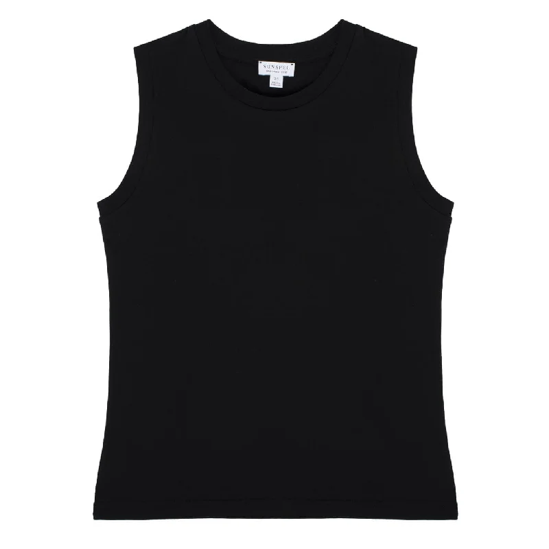 Sunspel Womens Boy Fit Tank T-Shirt Black