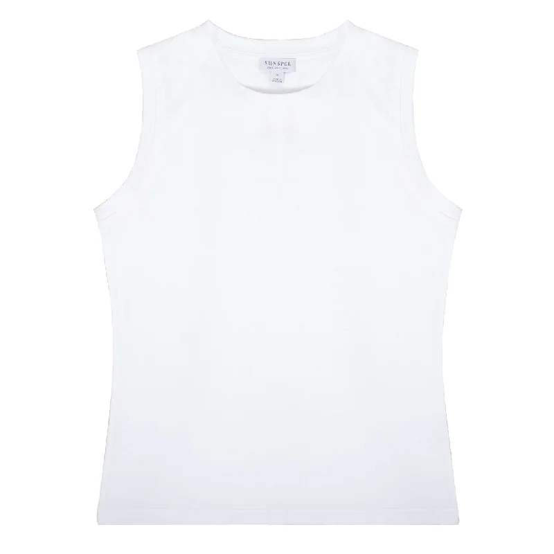 Sunspel Womens Boy Fit Tank T-Shirt White