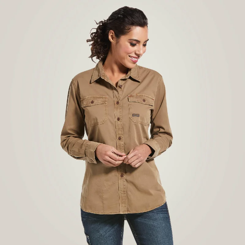 Organic Cotton Women Long Sleeve Top for Eco - Friendly ComfortWomen's Rebar Washed Twill Work Shirt - Khaki