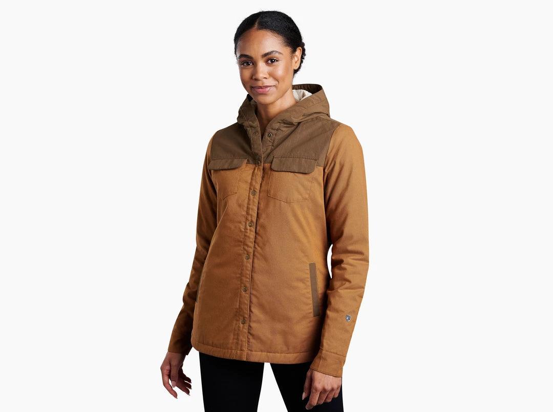 Cable - Knit Women Long Sleeve Top with a Cozy TextureWomen's Artisan Hooded Shirtjak - Dark Khaki Cable - Knit Women Long Sleeve Top with a Cozy TextureWomen's Artisan Hooded Shirtjak - Dark Khaki