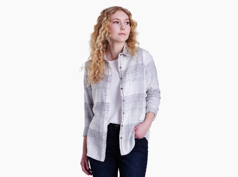 Lace - Trimmed Women Long Sleeve Top for an Elegant LookWomen's Kamila Flannel - Stone Lace - Trimmed Women Long Sleeve Top for an Elegant LookWomen's Kamila Flannel - Stone
