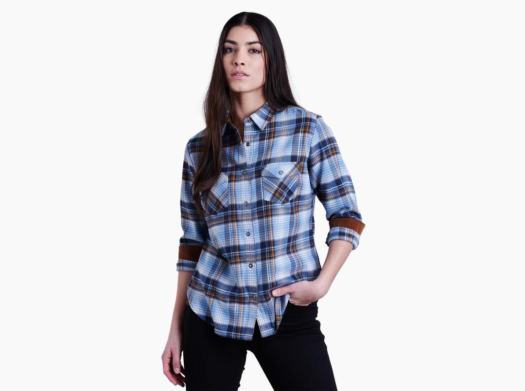 Ribbed Women Long Sleeve Top with a Textured AppealWomen's Tess Flannel - Big Sky Blue Ribbed Women Long Sleeve Top with a Textured AppealWomen's Tess Flannel - Big Sky Blue