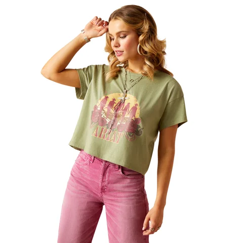 Cropped Women Long Sleeve Top to Pair with High - Waisted BottomsWomen's Charlie S/S Tee - Sage Cropped Women Long Sleeve Top to Pair with High - Waisted BottomsWomen's Charlie S/S Tee - Sage