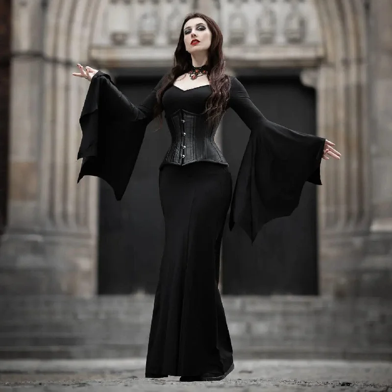 Pocket - Equipped Women Long Sleeve Top for Added FunctionalityWomen's Gothic Batwing Sleeved Mermaid Long Dress