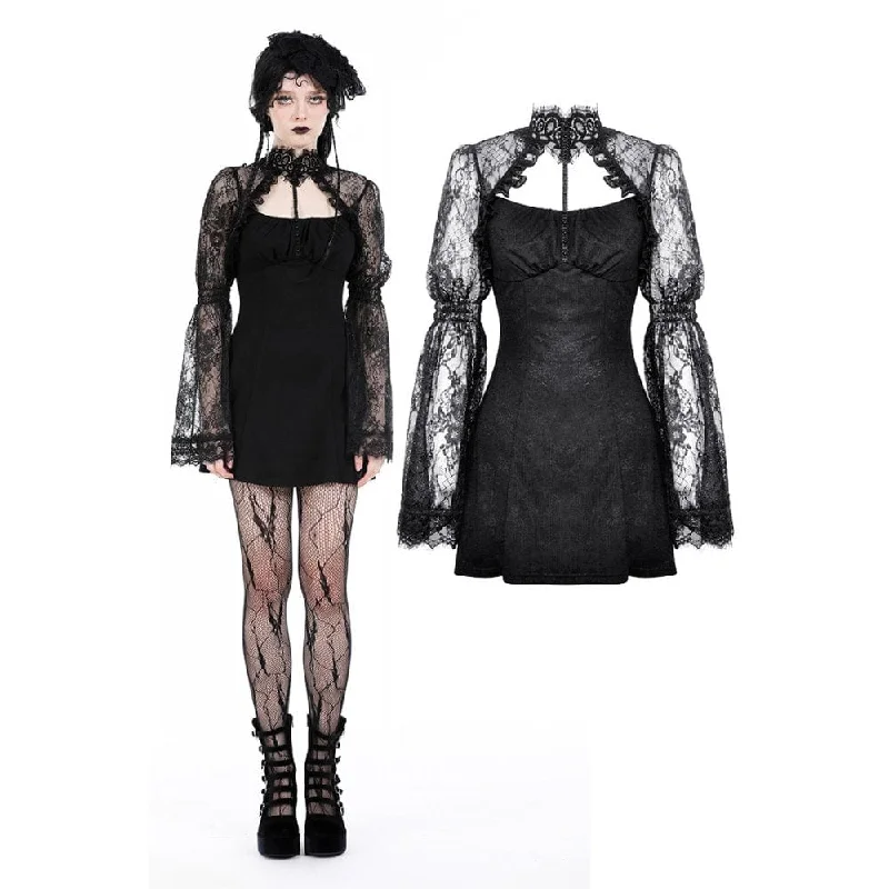 Cropped Women Long Sleeve Top to Pair with High - Waisted BottomsWomen's Gothic Cutout Stand Collar Lace Dress