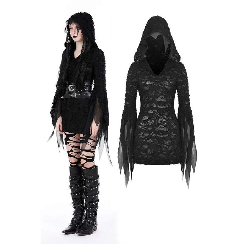 Lightweight Women Long Sleeve Top for Spring and AutumnWomen's Gothic Flared Sleeved Ripped Dress