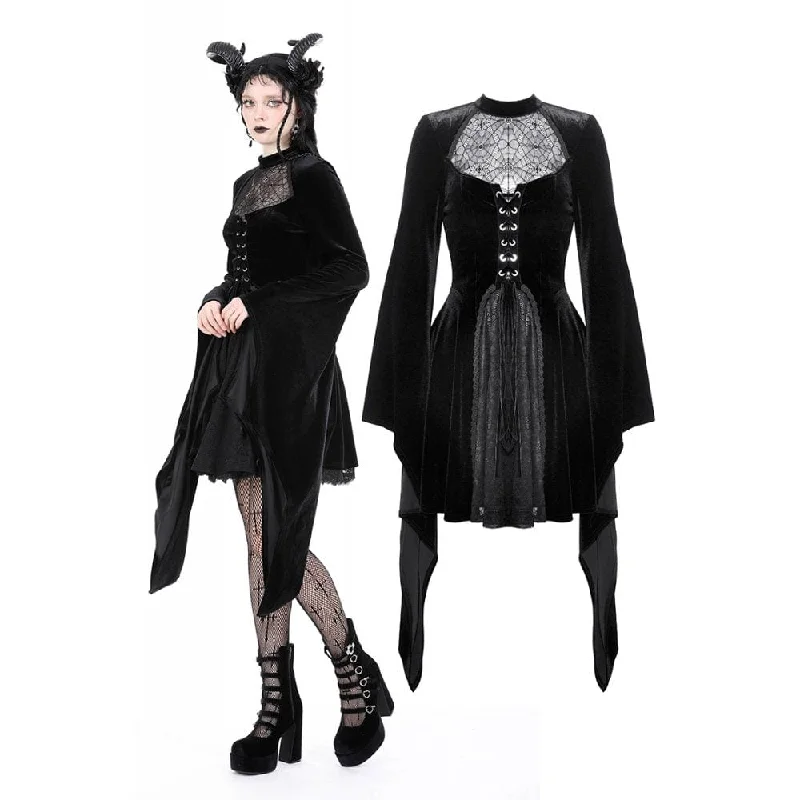 Ruffled Cuff Women Long Sleeve Top with a Feminine TouchWomen's Gothic Flared Sleeved Spider Mesh Splice Velvet Wedding Dress Ruffled Cuff Women Long Sleeve Top with a Feminine TouchWomen's Gothic Flared Sleeved Spider Mesh Splice Velvet Wedding Dress