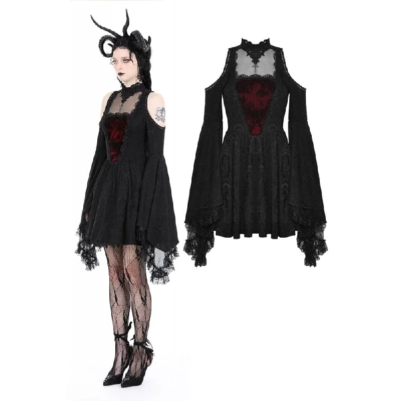 Cropped Women Long Sleeve Top to Pair with High - Waisted BottomsWomen's Gothic Off Shoulder Lace Splice Dress