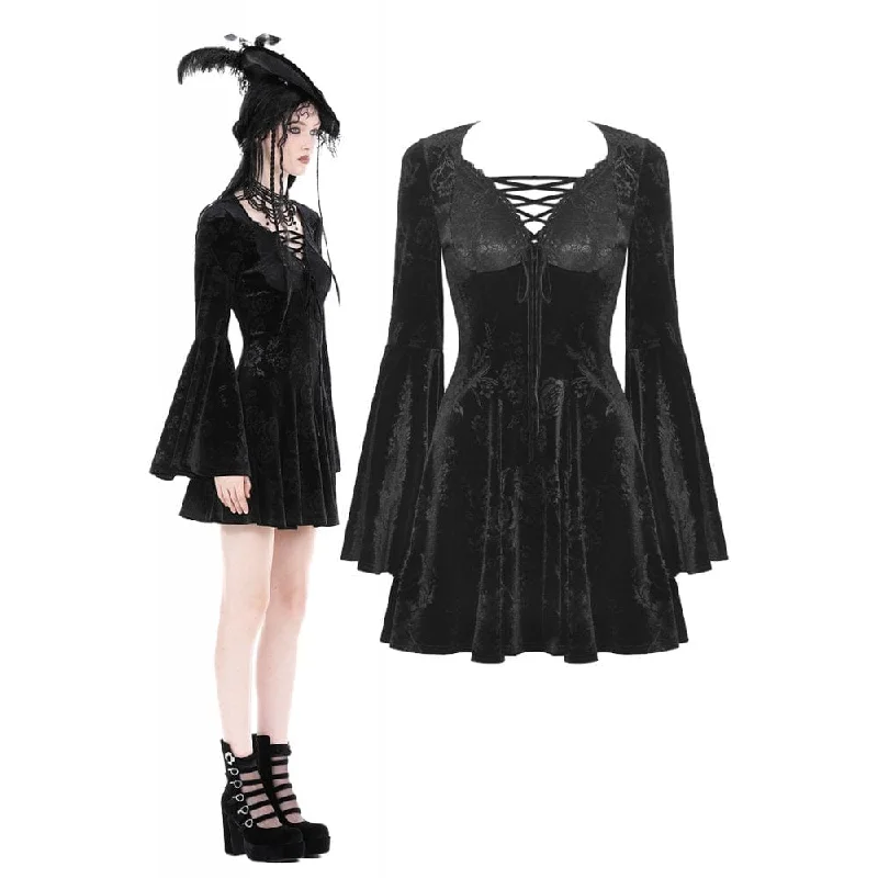 Floral Printed Women Long Sleeve Top for a Romantic LookWomen's Gothic Plunging Flared Sleeved Velvet Dress