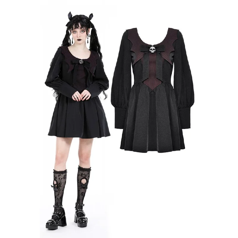 Pocket - Equipped Women Long Sleeve Top for Added FunctionalityWomen's Gothic Puff Sleeved Skull Dress