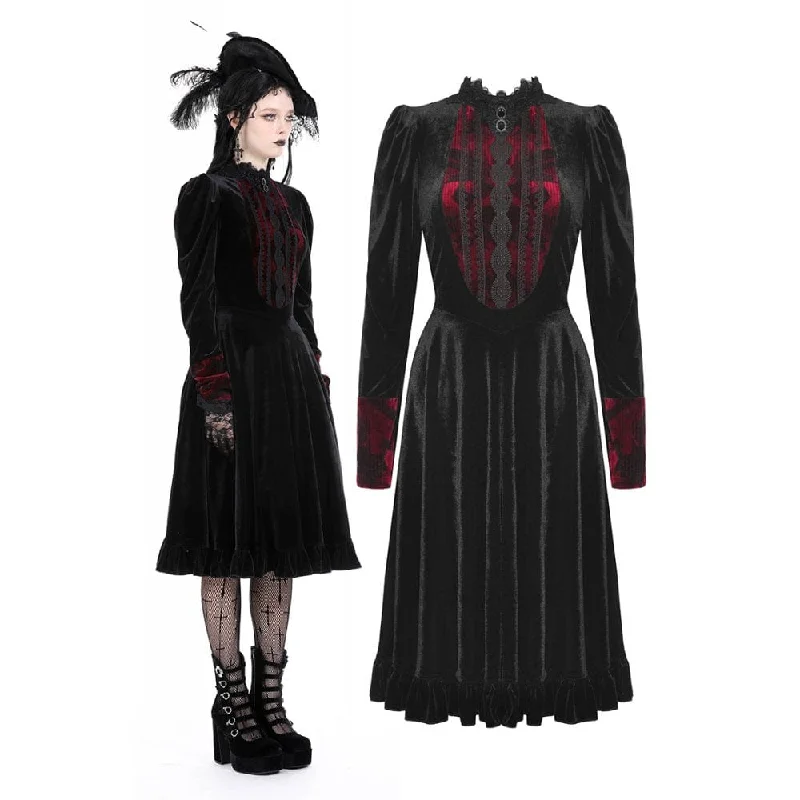 Floral Printed Women Long Sleeve Top for a Romantic LookWomen's Gothic Puff Sleeved Stand Collar Velvet Dress