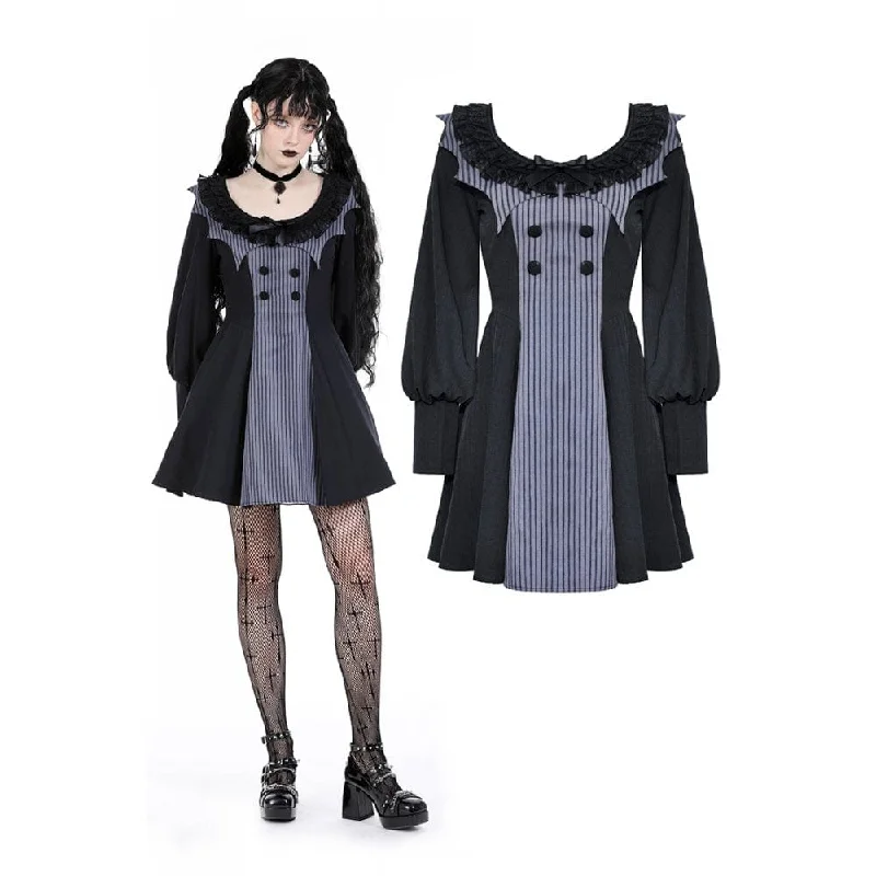 Wrap - Style Women Long Sleeve Top for a Versatile FitWomen's Gothic Puff Sleeved Striped Dress