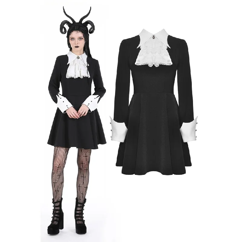 Metallic Accent Women Long Sleeve Top for a Glamorous LookWomen's Gothic Turn-down Collar Double Color Ruffled Dress