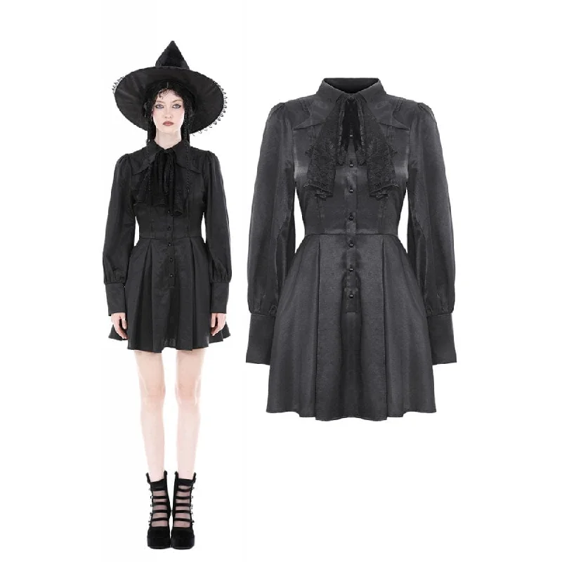 Pocket - Equipped Women Long Sleeve Top for Added FunctionalityWomen's Gothic Turn-down Collar Dress with Necktie