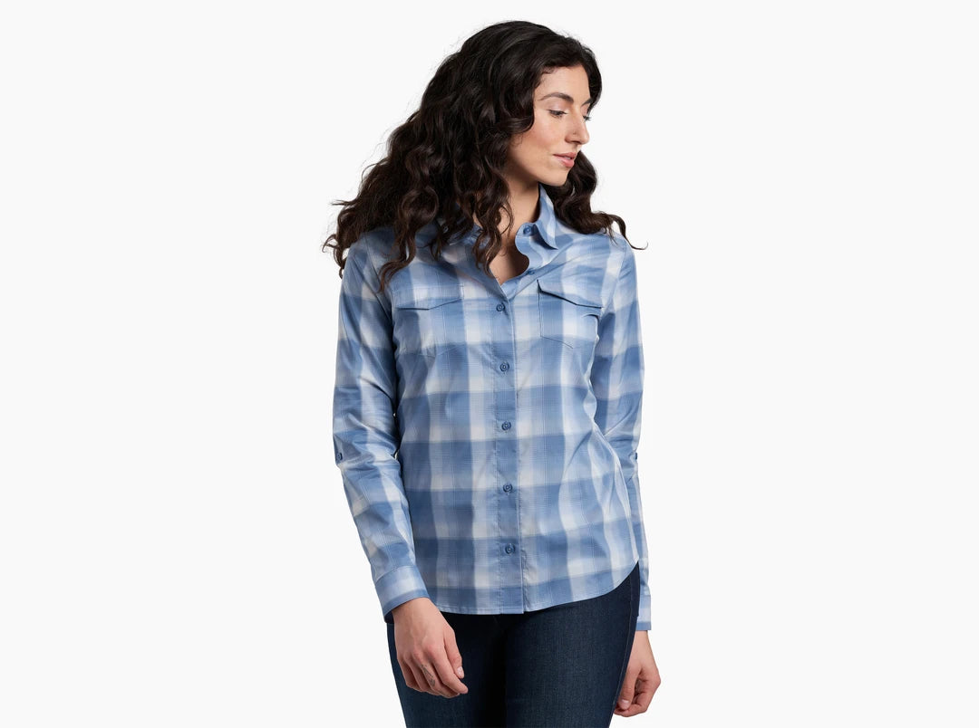 Thermal Women Long Sleeve Top for Extra Warmth in WinterWomen's Kamp Long Sleeve  - Vista Blue Plaid