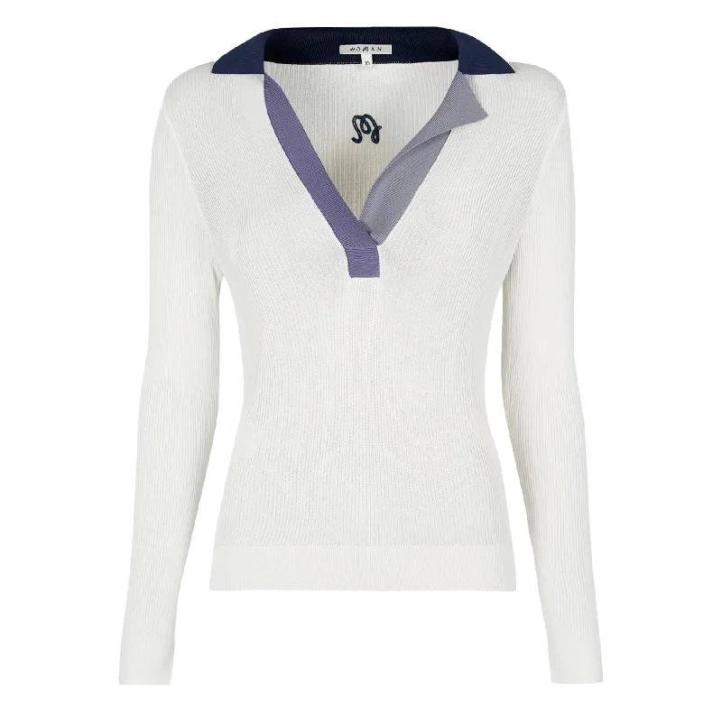 Womens LS Genevieve Top White/Navy - AW24