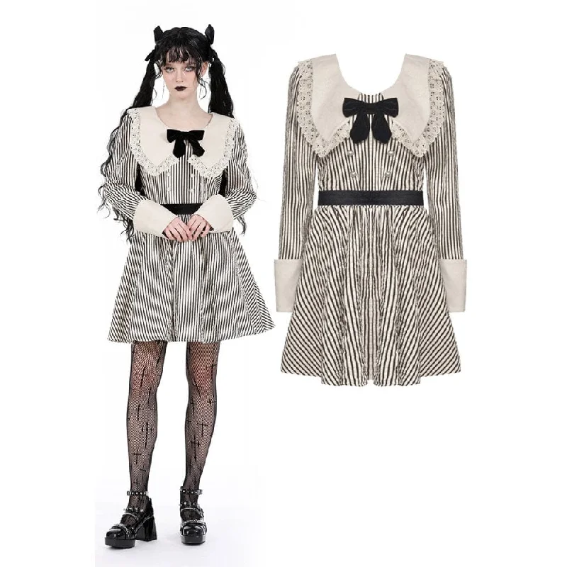 Wrap - Style Women Long Sleeve Top for a Versatile FitWomen's Vintage Doll Collar Striped Dress