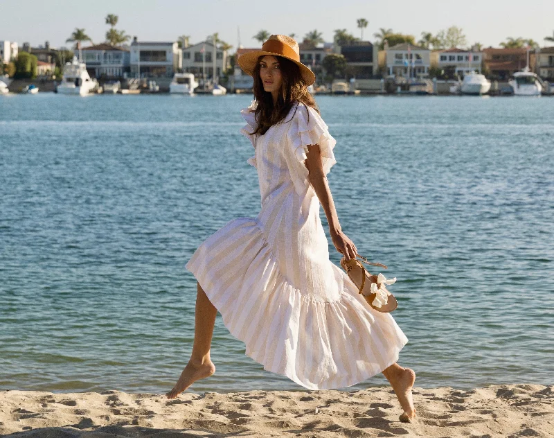 Clara Cover-Up Dress - Beige Linen Stripe