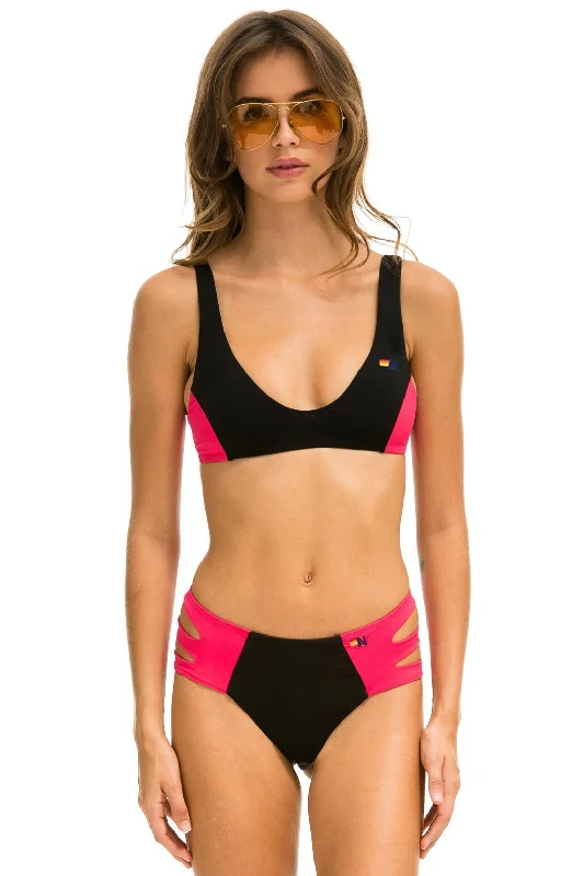 Plus Size Women's One - Shoulder Swim Tops in Pink with Ruching for a Figure - Flattering DesignCOLOR BLOCK BRALETTE BIKINI TOP - BLACK // RED