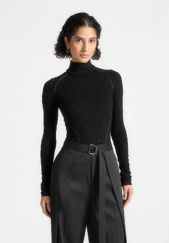 Plus - Size Bodysuits with a Comfortable and Flattering FitContour Piping Rib Bodysuit - Black