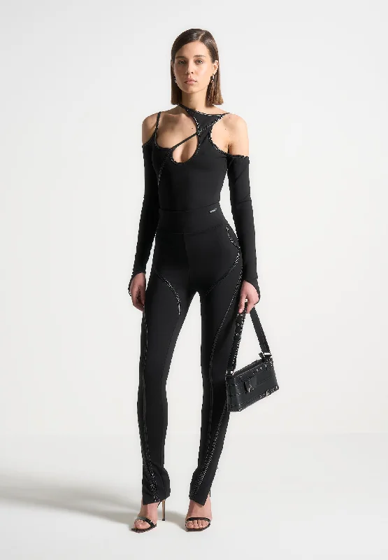 Sheer Bodysuits for a Seductive and Alluring OutfitContrast Asymmetric Bodysuit - Black