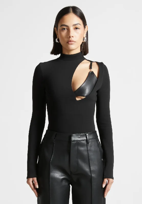 High - Neck Bodysuits for a Modest and Sophisticated LookCut Out Bralette Detail Bodysuit - Black
