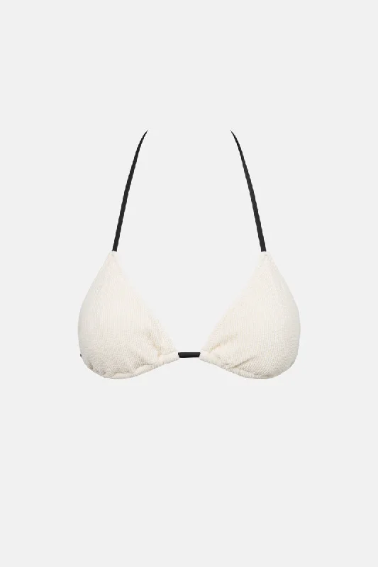 Women's Seersucker - Textured Swim Tops in Light Blue for a Preppy Beach AestheticEssential Rib Contrast Slide Tri Top Creme