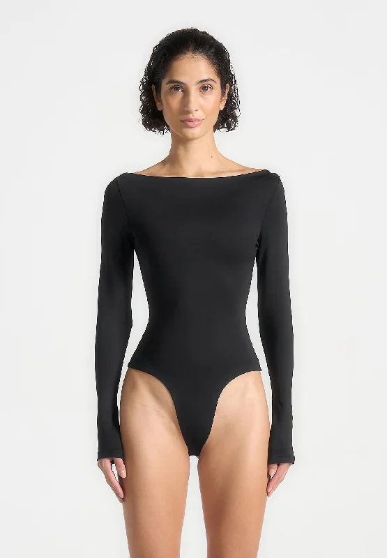 Long - Sleeve Bodysuits for Cold Weather LayeringÉternelle Boat Neck Bodysuit - Black