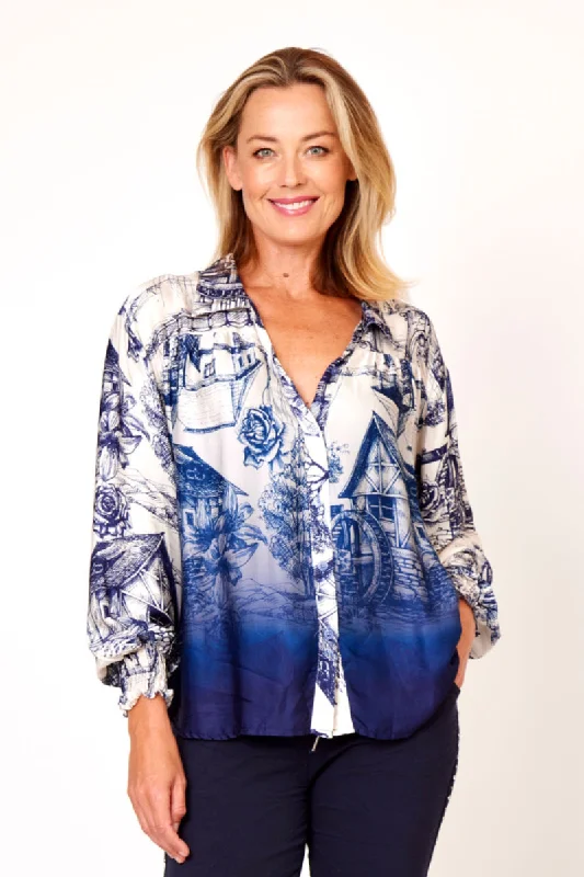 Sleeveless cover ups for maximum sun exposure controlLa Strada 100% Viscose Country Cottage Print  Navy Cream Shirt