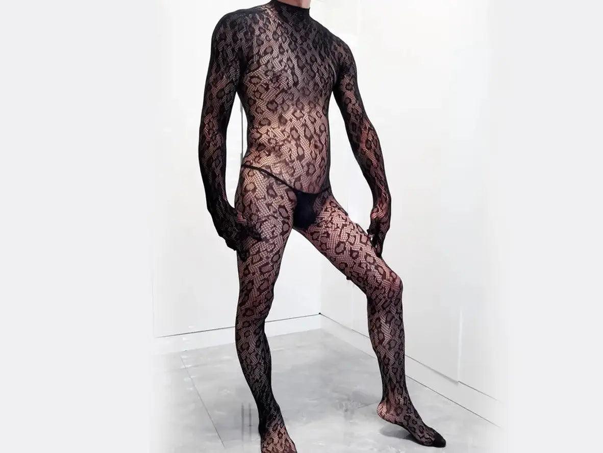 Women's Sheer Paneled One - Pieces in White for a Delicate and Elegant Evening AppearanceGay Bodystockings | Sexy Leopard Long Sleeved One-Piece Bodysuit