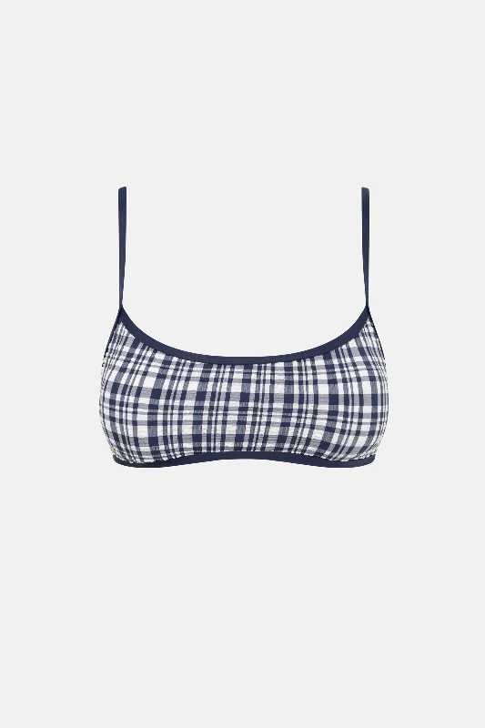Women's Seersucker - Textured Swim Tops in Light Blue for a Preppy Beach AestheticLondon Check Crop Top Navy