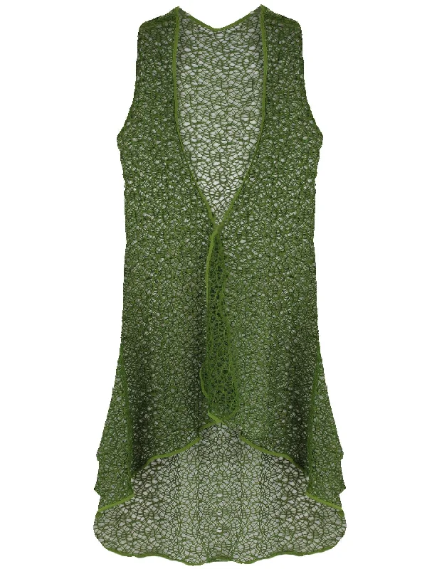 Olive Green Long Mesh Beach Cover Up Vest For Swimsuit