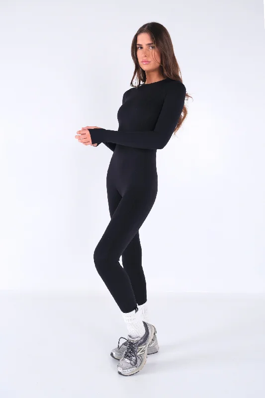 Button - Front Bodysuits with a Classic and Timeless AppealLong Sleeve Full Pocket Bodysuit - Black