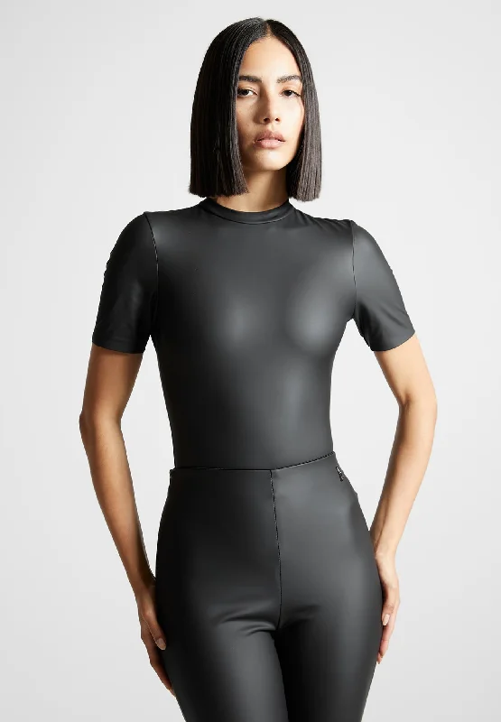 Sleeveless Bodysuits for a Cool and Casual Summer LookMatte Leather Tee Bodysuit - Black
