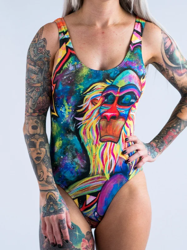 Women's Cut - Out One - Pieces in Black with Geometric Shapes for a Modern and Edgy StyleMeditating Rafiki Onepiece