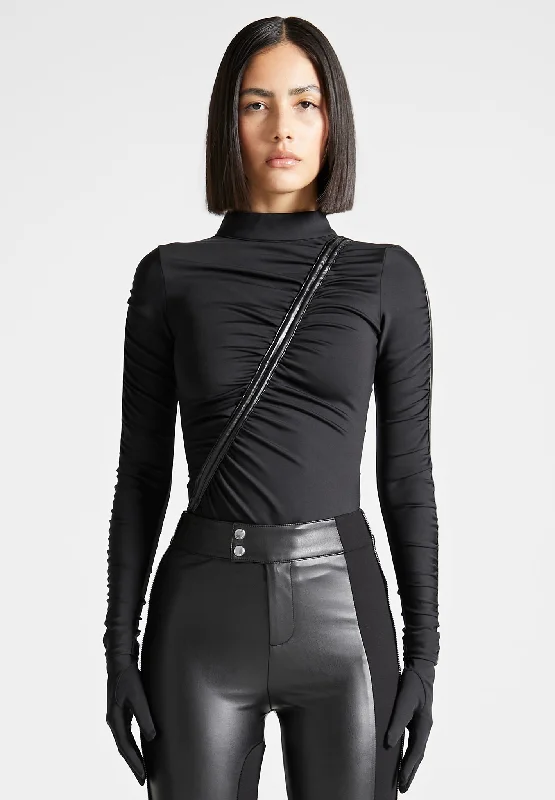 Long - Sleeve Bodysuits for Cold Weather LayeringGlove Bodysuit with Ruching - Black