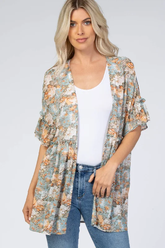 See - through cover ups for a sexy and alluring beach outfitMint Green Floral Ruffle Hem Cover Up