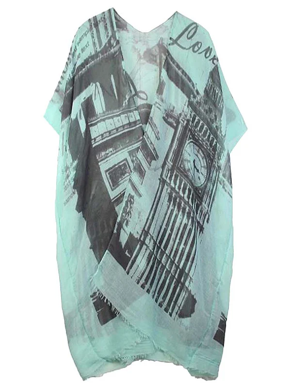 Mint Green Vintage Europe Print Lightweight Kimono Top