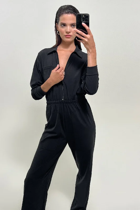 Women's Cut - Out One - Pieces in Black with Geometric Shapes for a Modern and Edgy StyleOllie Airweight Boiler Suit - Black