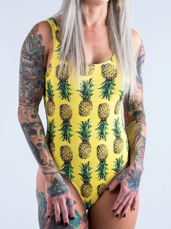 Women's Sequined Mini One - Pieces in Gold for a Glamorous New Year's Eve PartyPineapple Onepiece