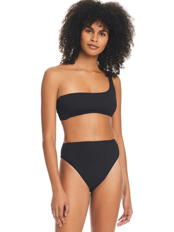 Plus Size Women's Longline Swim Tops in Navy with Striped Pattern for a Nautical StyleSandbar Solids One Shoulder Bikini Top Black