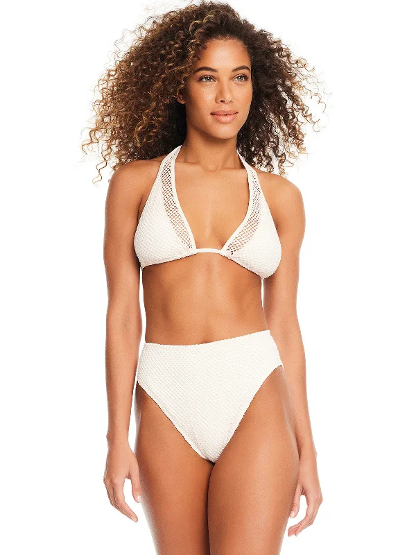 Women's Cut - Out Swim Tops in White with Geometric Shapes for an Edgy Beach StyleSea Crochet Triangle Halter Bikini Top White Sand