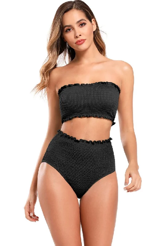 Women's Sheer Paneled One - Pieces in White for a Delicate and Elegant Evening AppearanceShirred Bandeau High Waisted Bikini