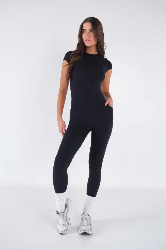 Organic Cotton Bodysuits for an Eco - Friendly and Comfortable OptionShort Sleeve Full Pocket Bodysuit - Black