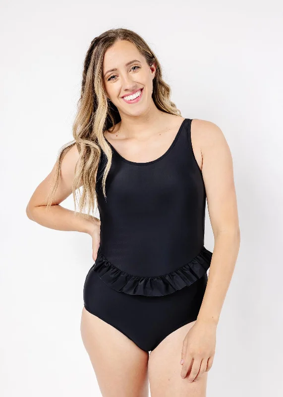 Women's Sleeveless Backless One - Pieces in Black with Cut - Out Details for a Sexy Beach LookSkirted One-Piece | Black
