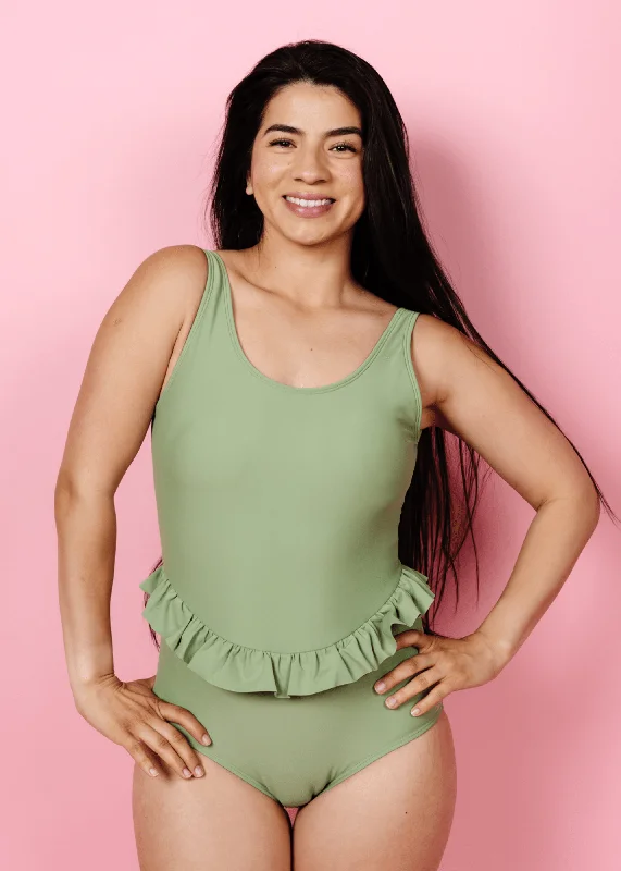 Women's Sheer Paneled One - Pieces in White for a Delicate and Elegant Evening AppearanceMeadow Green | Skirted One-Piece