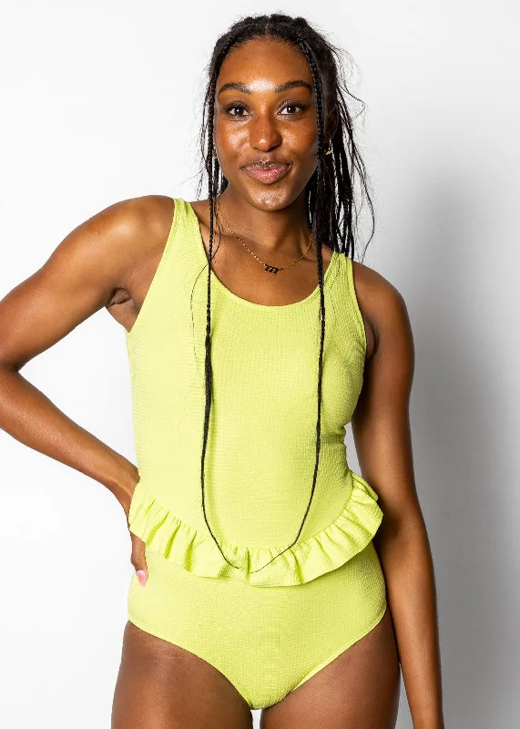 Women's Velvet One - Pieces in Emerald Green for a Luxurious and Sophisticated OccasionWaffled Glow Green | Skirted One-Piece